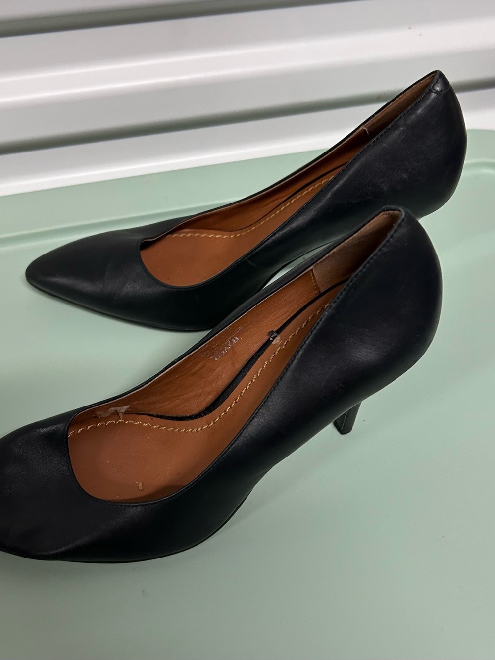 Coach Black Leather Pointed Toe Pumps - Picture 8 of 16